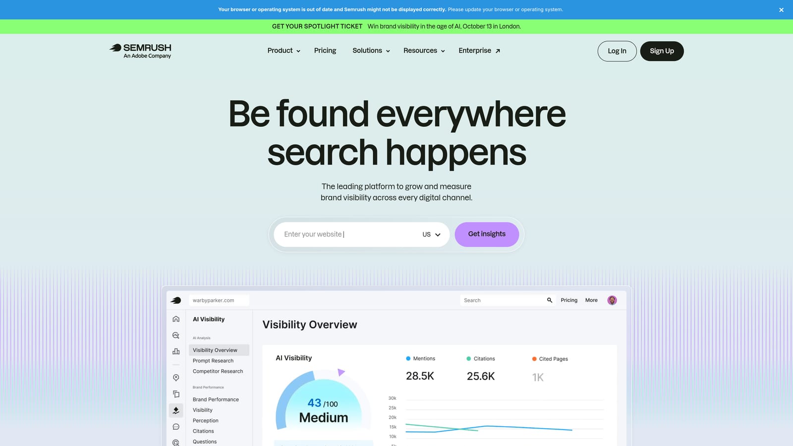 Screenshot of SEMrush website