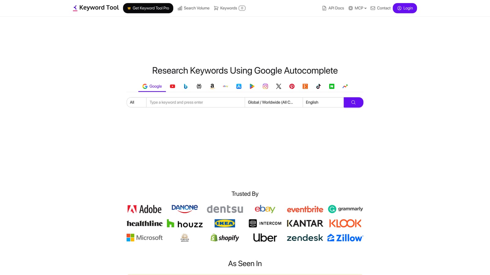Screenshot of Keyword Tool website