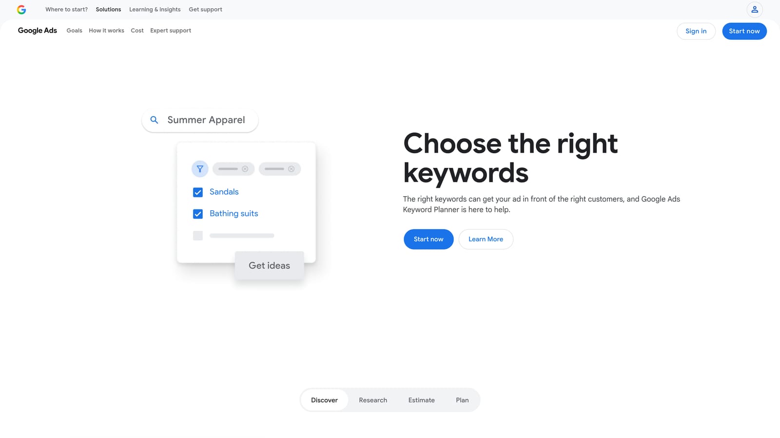 Screenshot of Google Keyword Planner website