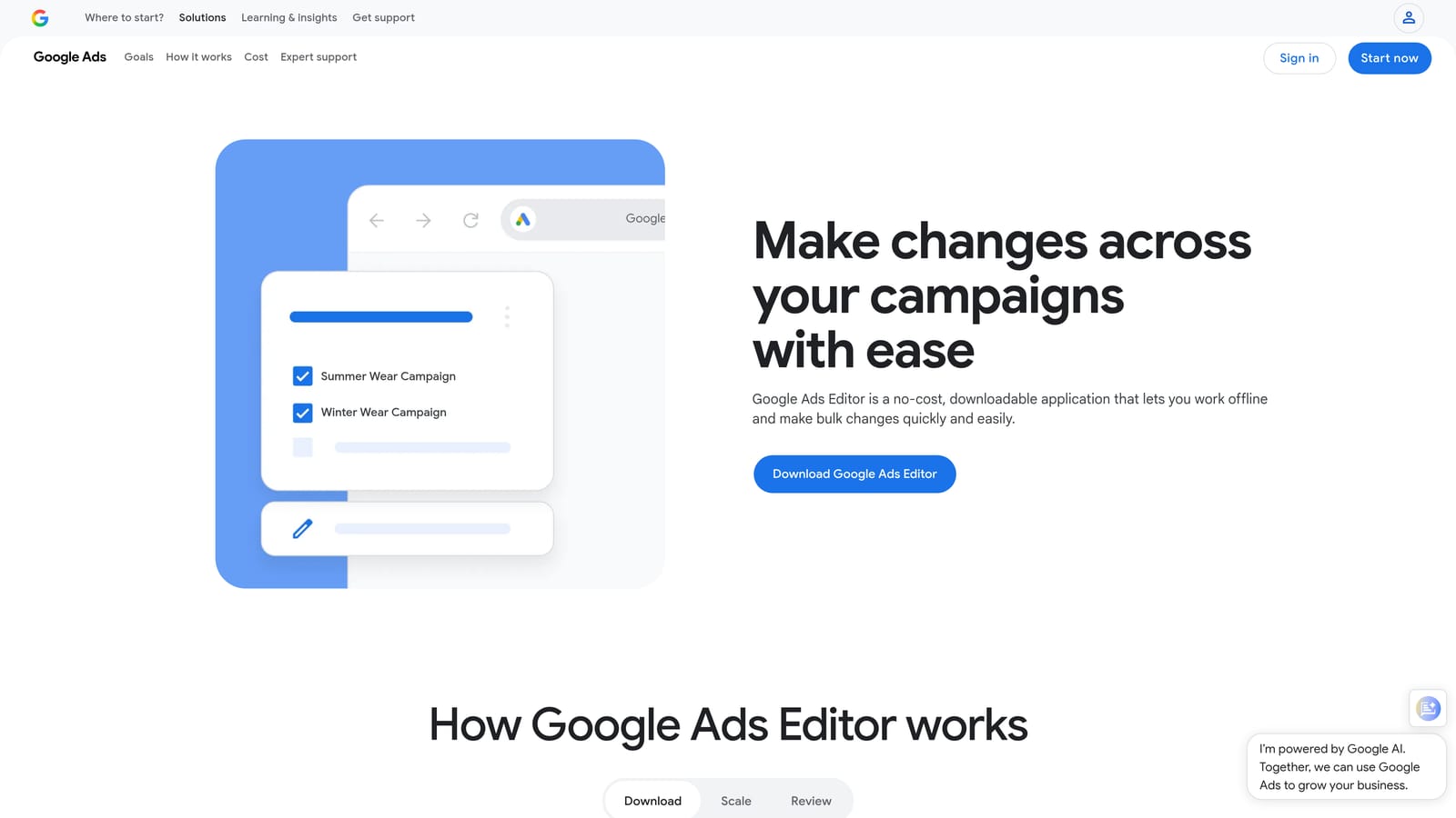 Screenshot of Google Ads Editor website