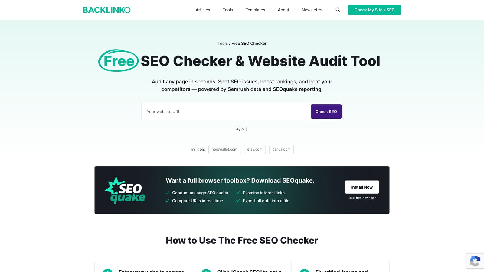 Screenshot of SEOquake website