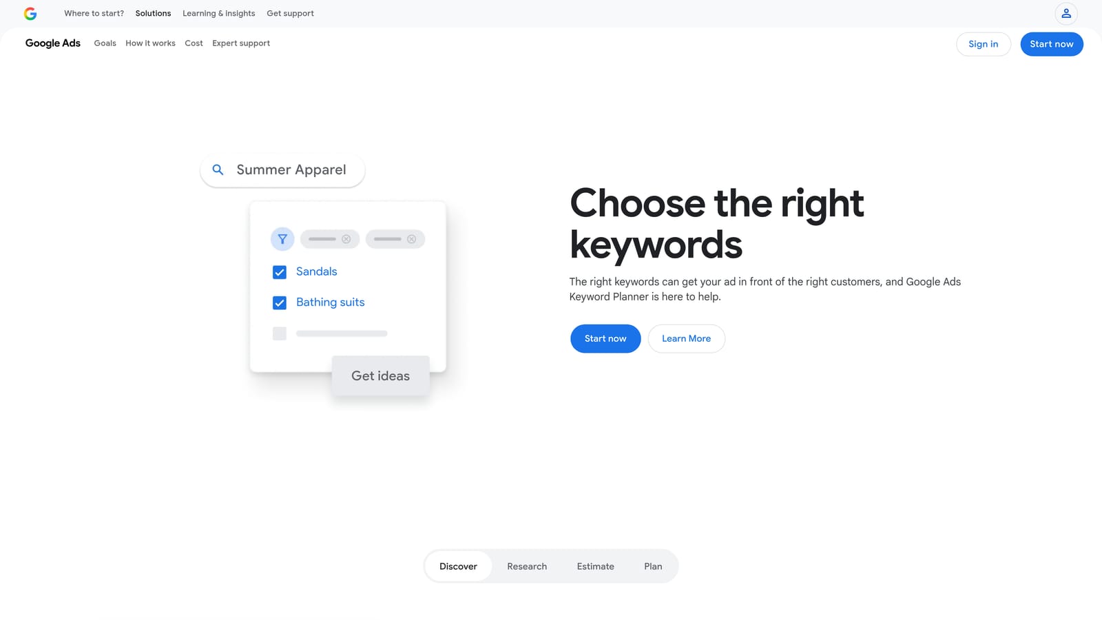 Screenshot of Google Keyword Planner website