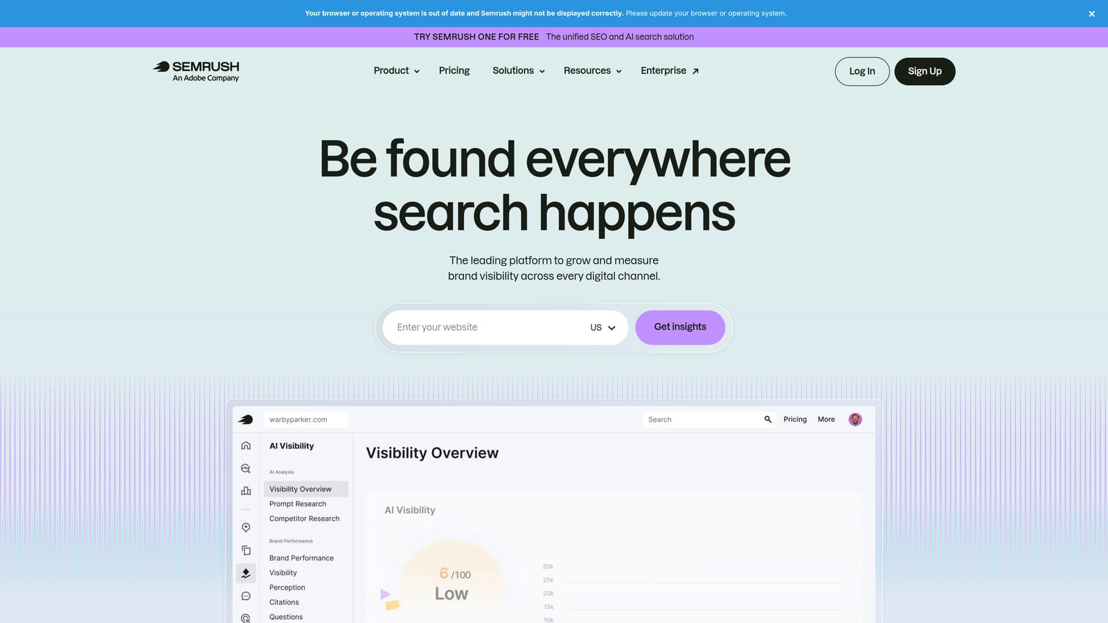 Screenshot of Semrush website