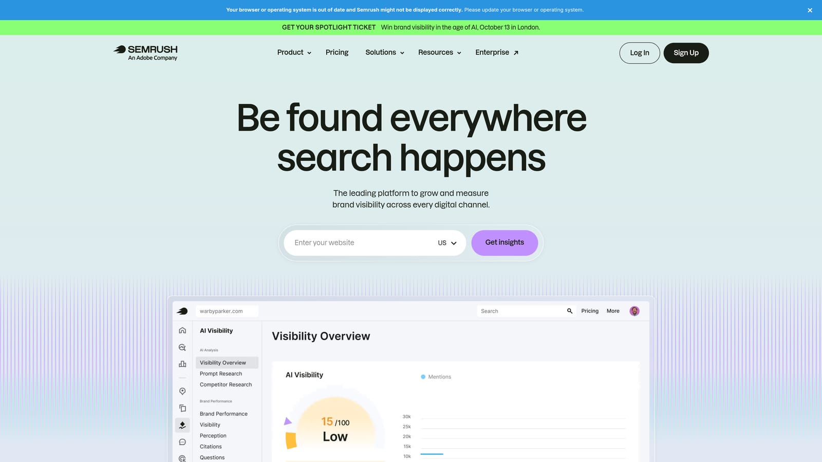 Screenshot of SEMrush website