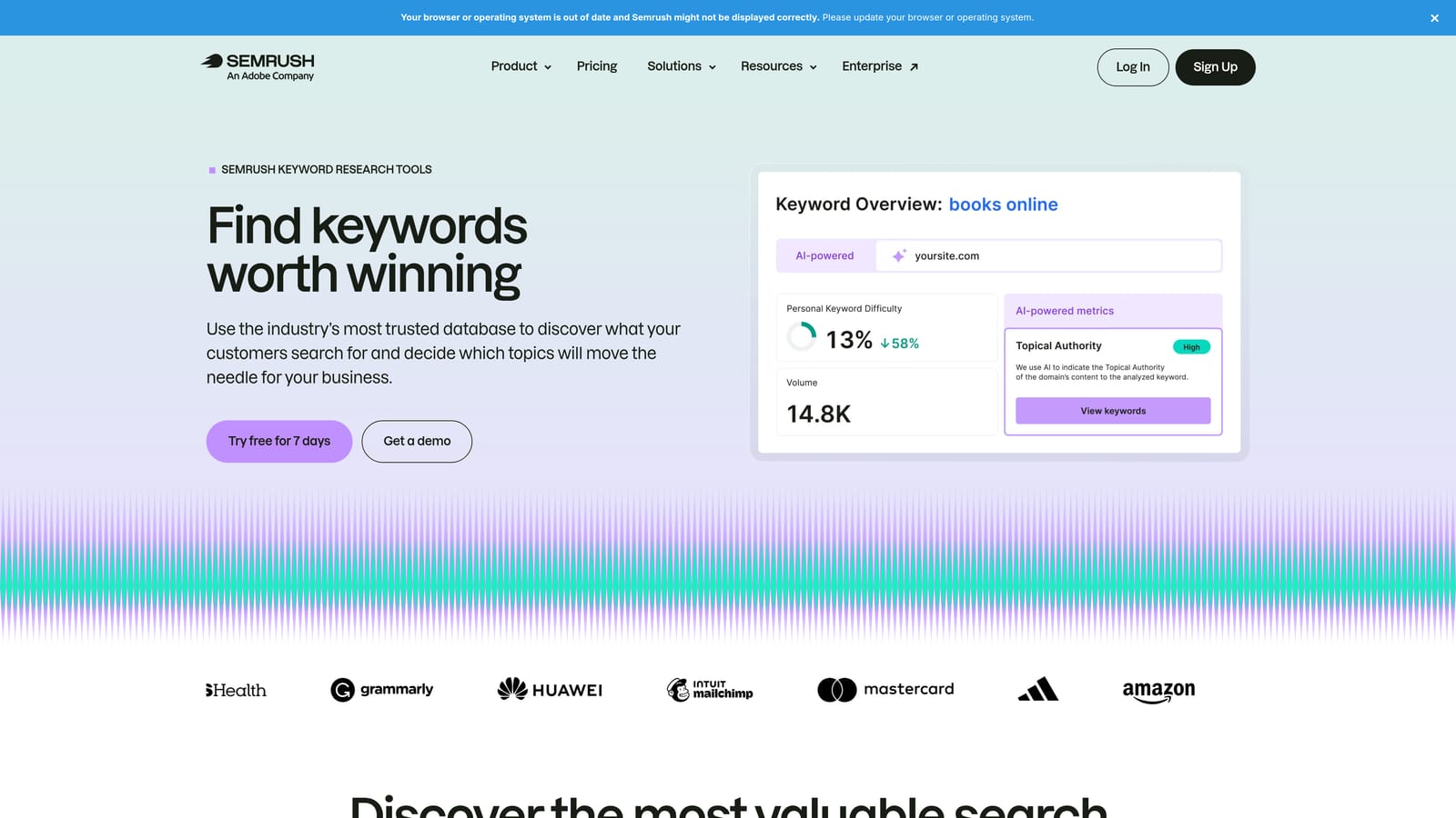 Screenshot of SEMrush Keyword Magic Tool website
