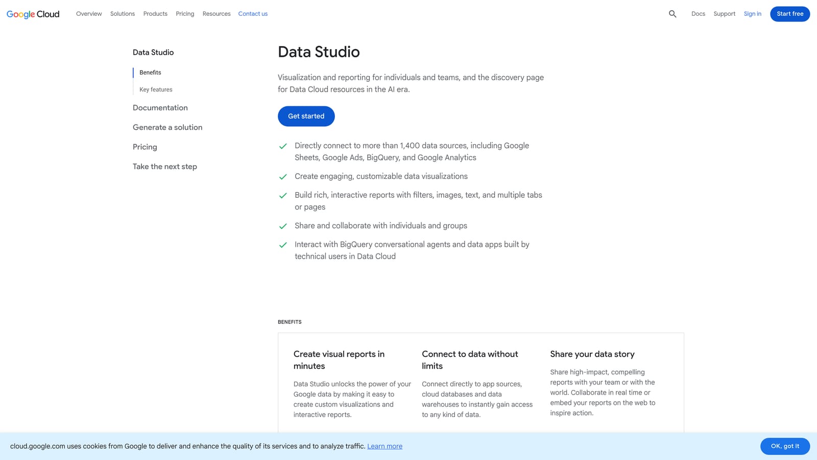 Screenshot of Google Looker Studio website