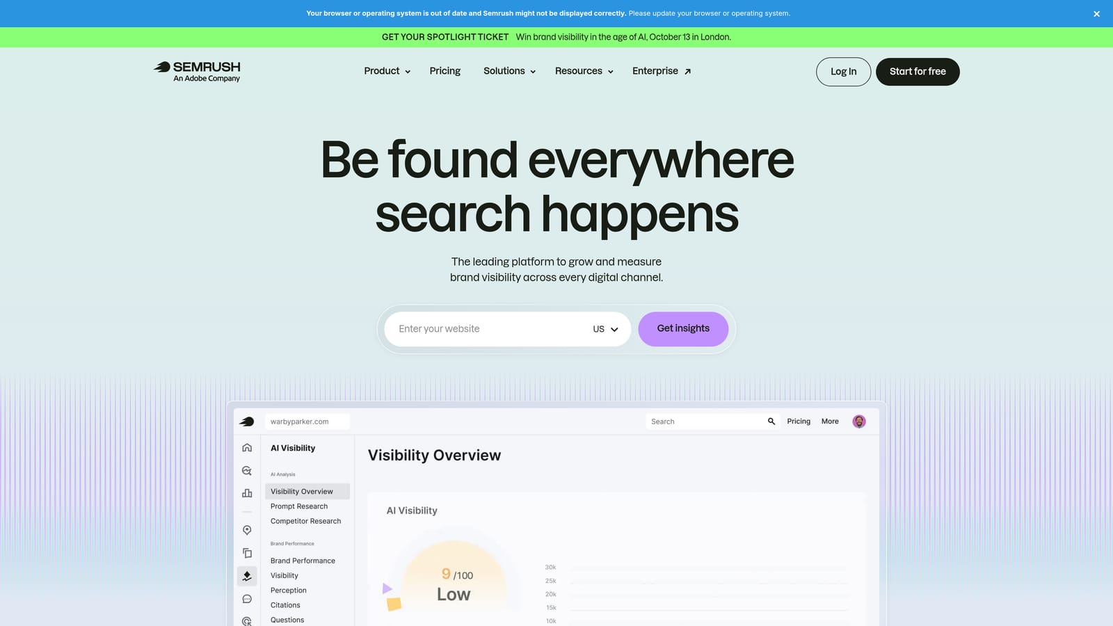 Screenshot of Semrush website