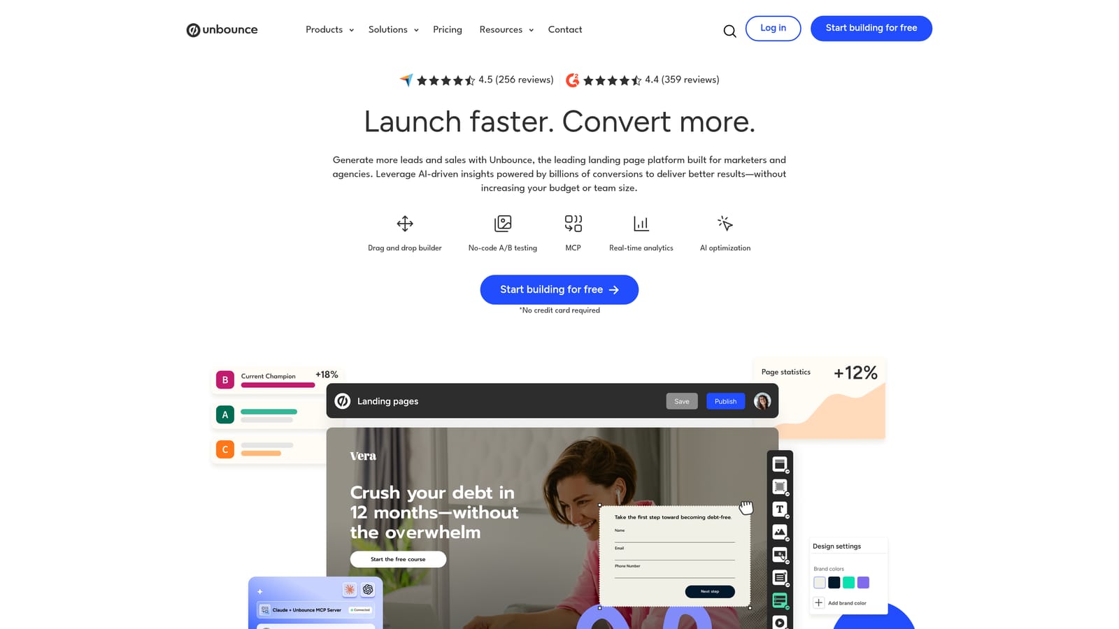 Screenshot of Unbounce website
