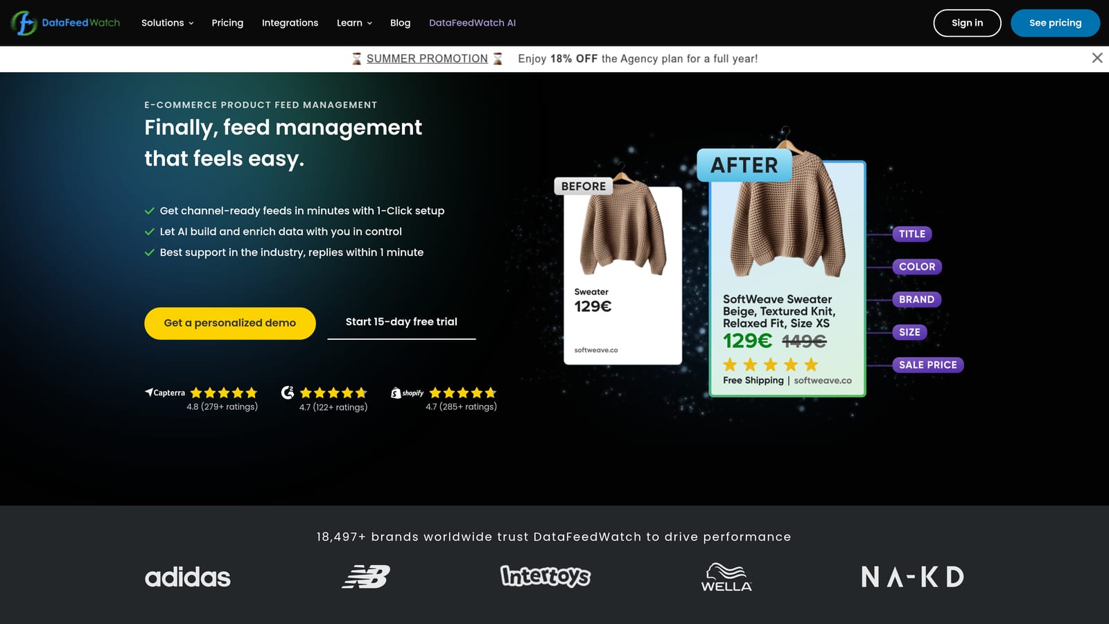 Screenshot of DataFeedWatch website
