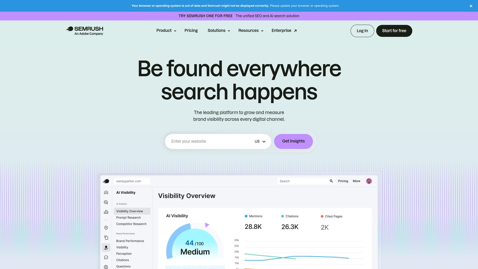 Screenshot of SEMrush website