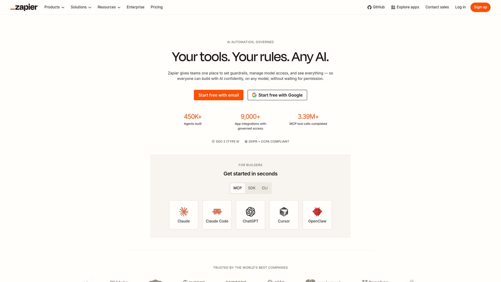 Screenshot of Zapier website