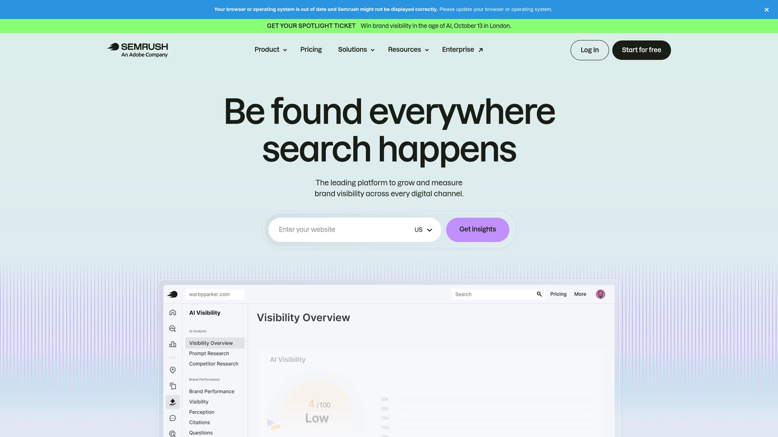 Screenshot of SEMrush Advertising Toolkit website