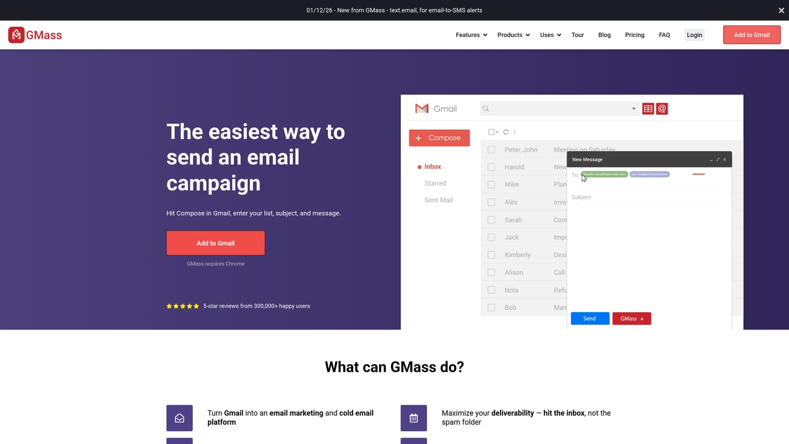 Screenshot of GMass website