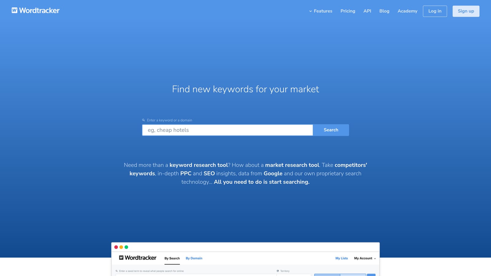 Screenshot of Wordtracker website
