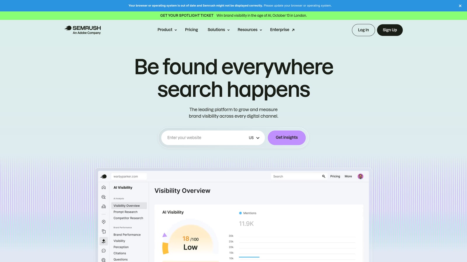 Screenshot of Semrush website