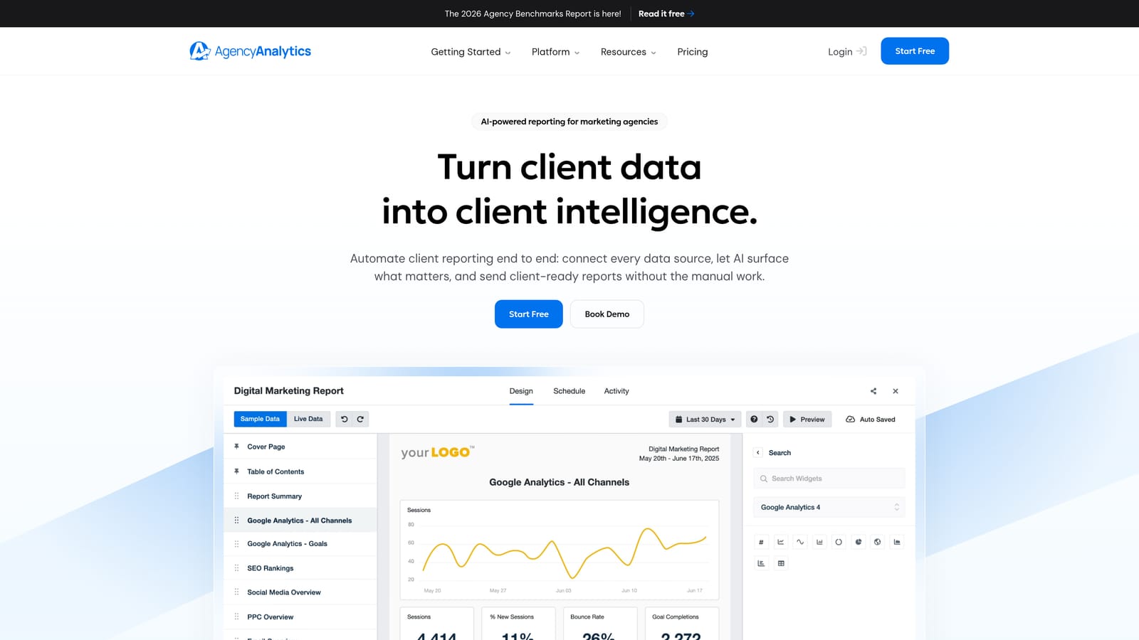 Screenshot of AgencyAnalytics website