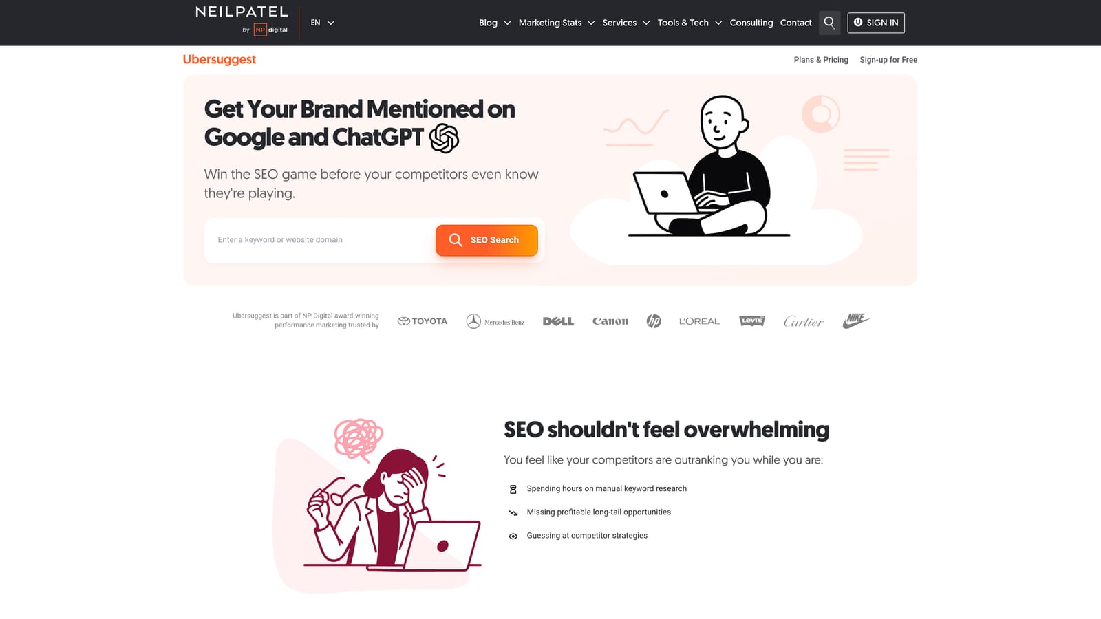 Screenshot of Ubersuggest website