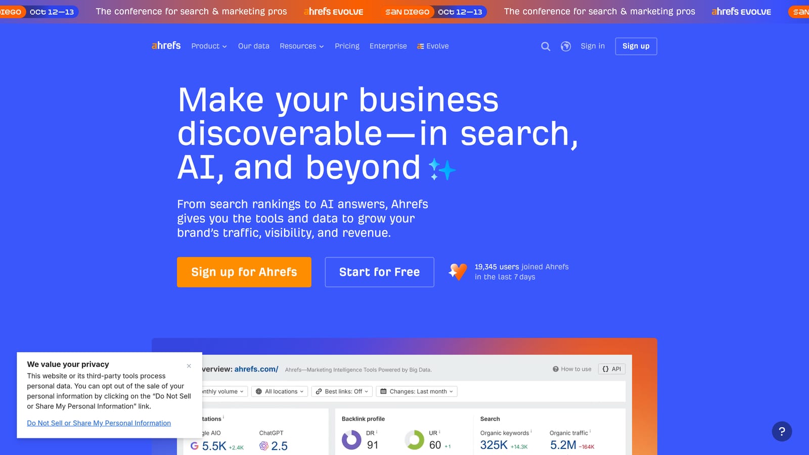 Screenshot of Ahrefs website