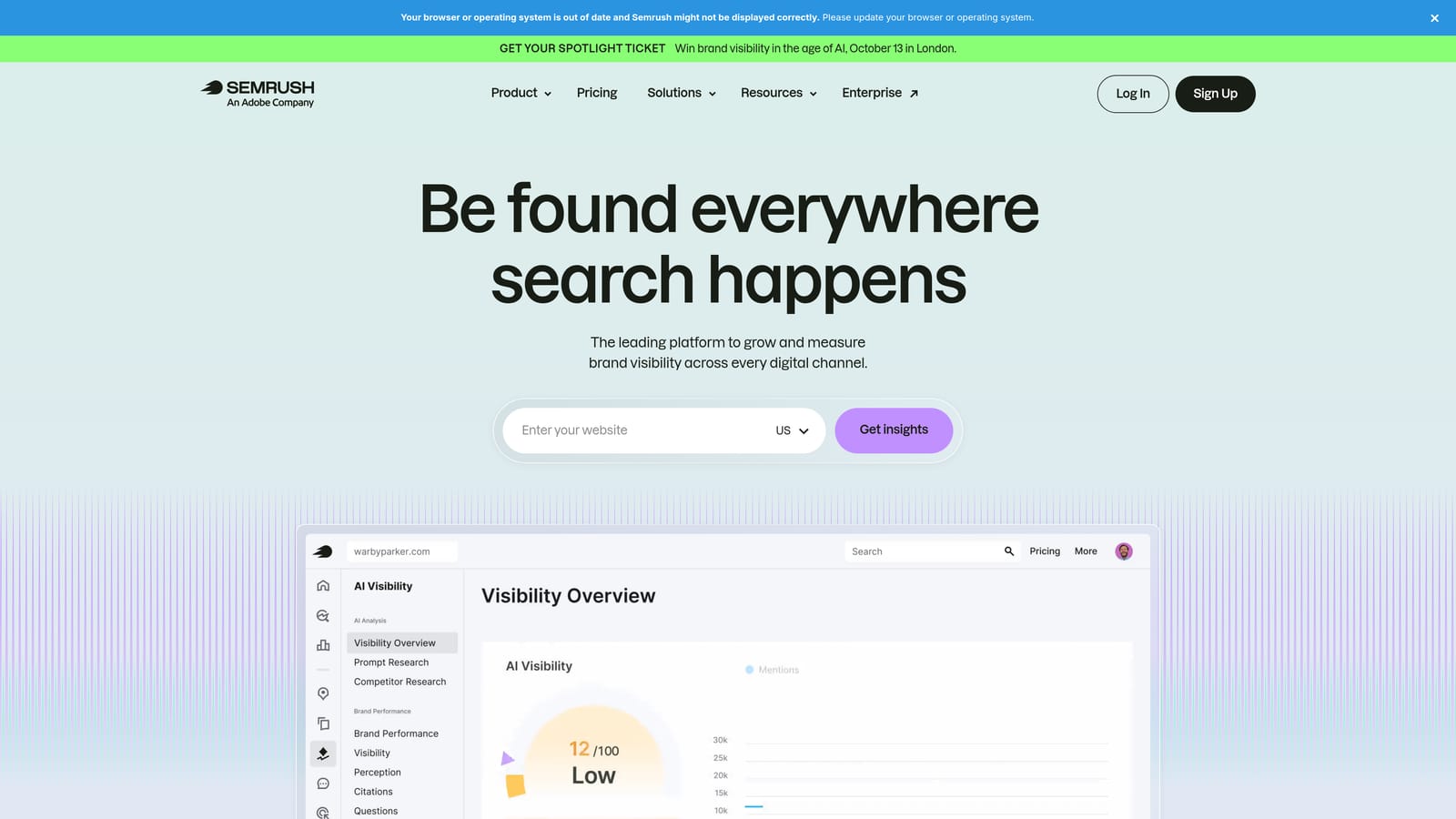 Screenshot of SEMrush website