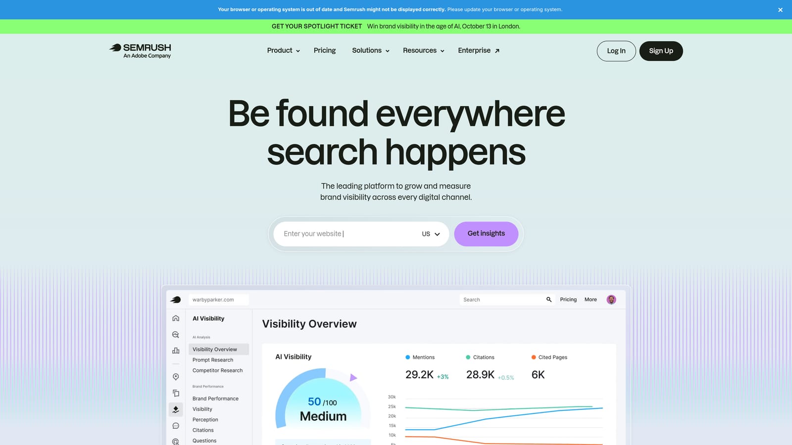 Screenshot of SEMrush website