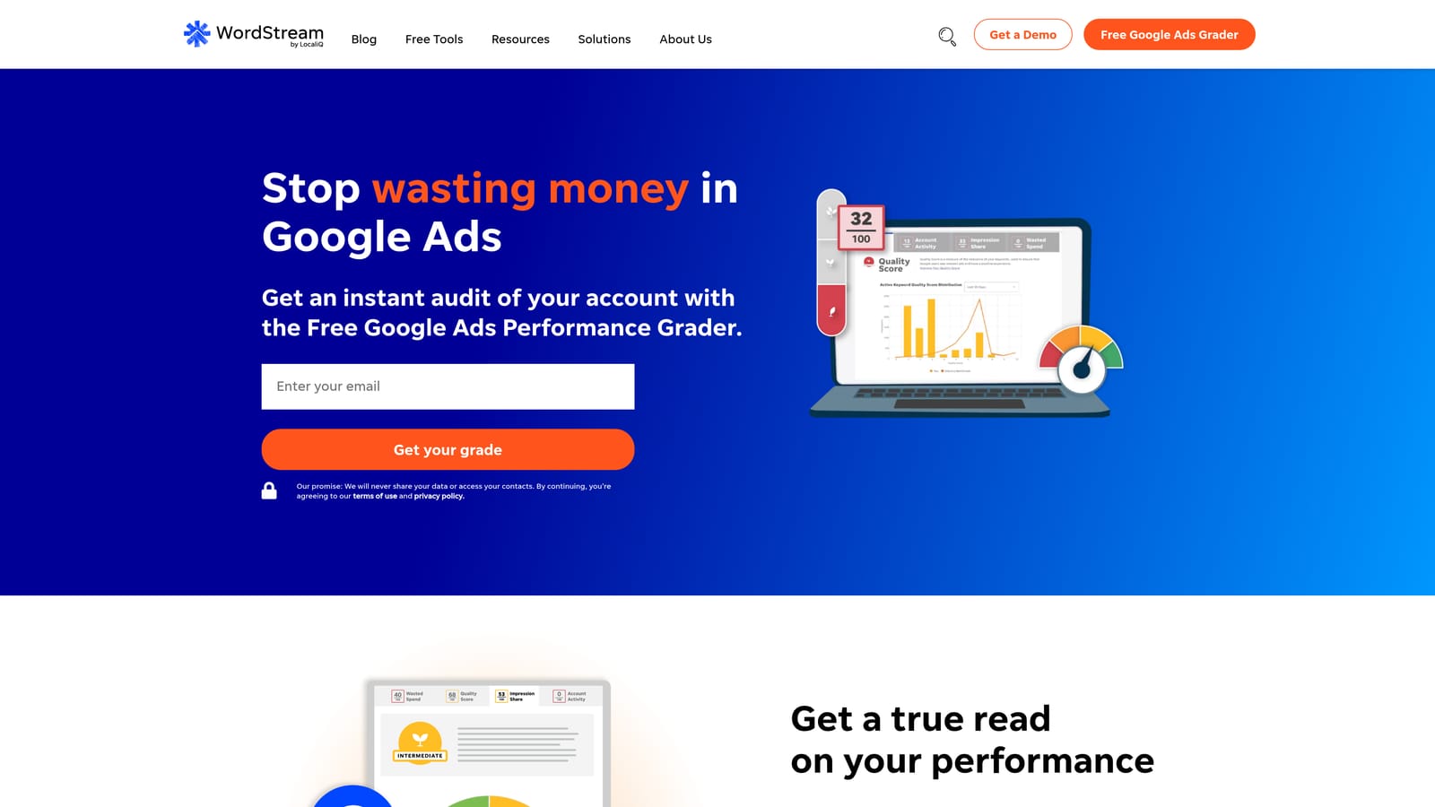 Screenshot of WordStream Advisor website