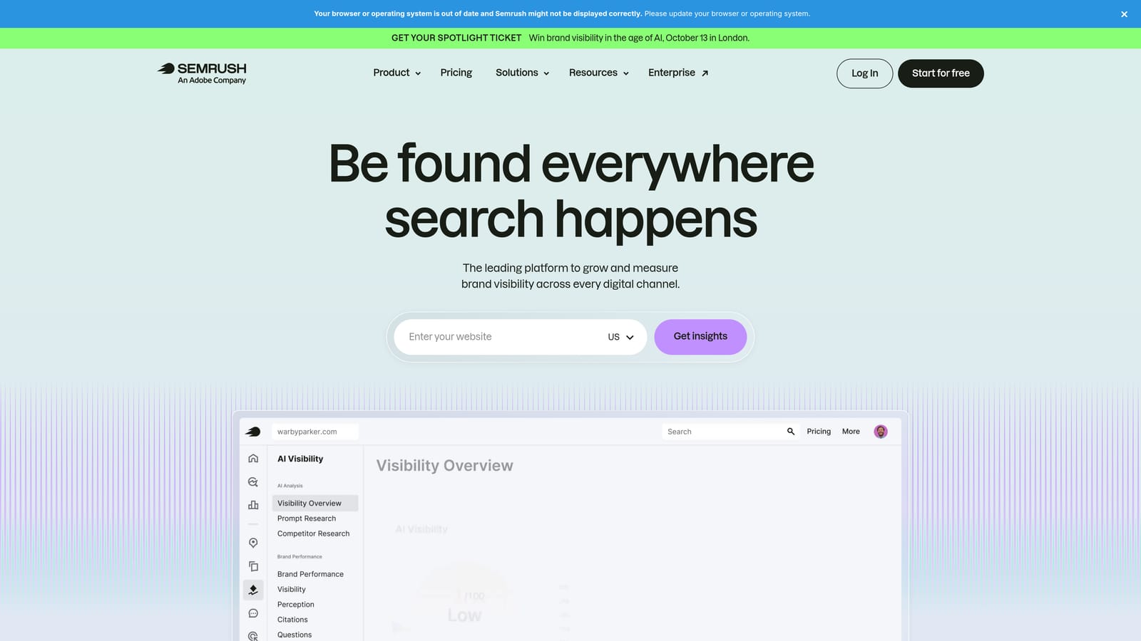 Screenshot of Semrush website
