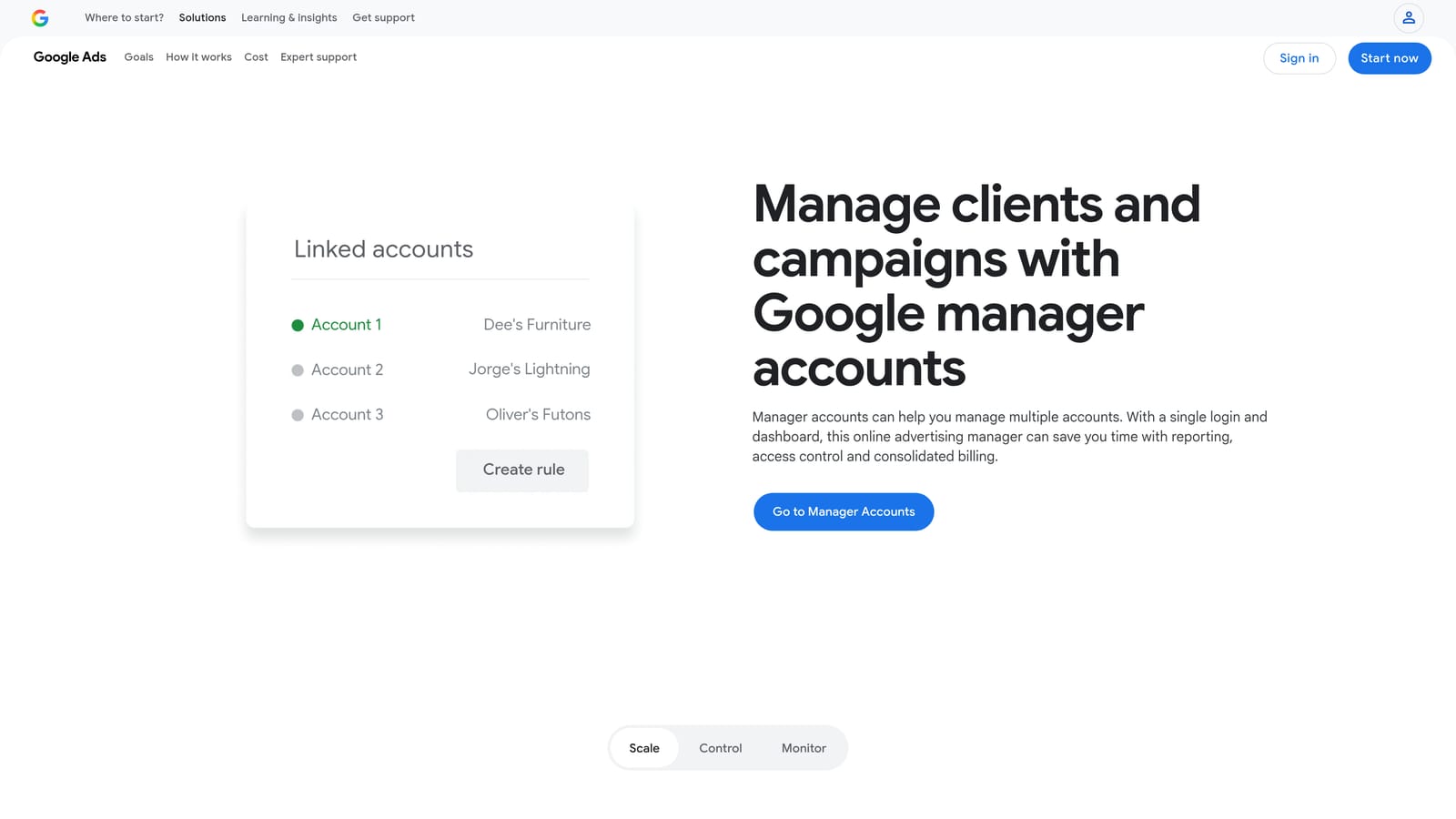 Screenshot of Google Ads Manager Accounts (MCC) website