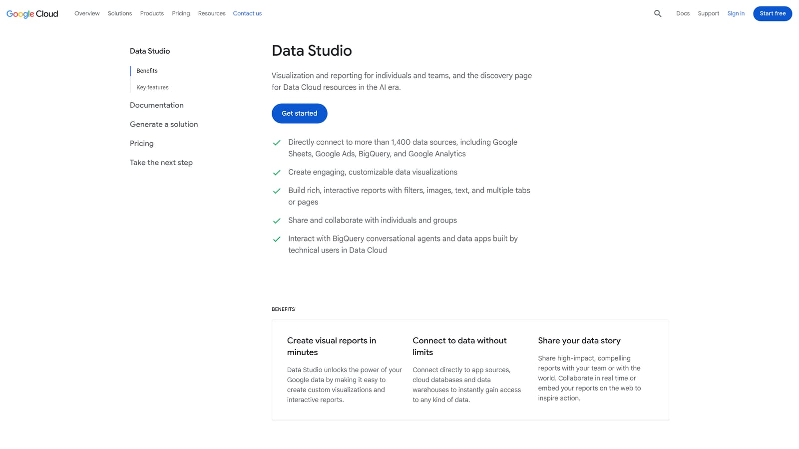 Screenshot of Looker Studio website