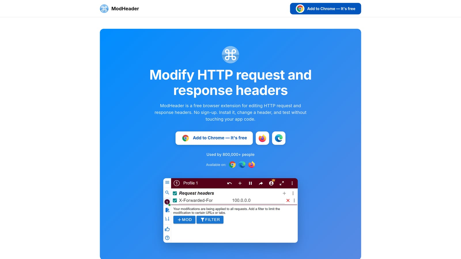 Screenshot of ModHeader website