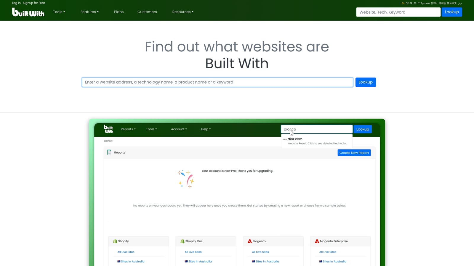 Screenshot of BuiltWith website