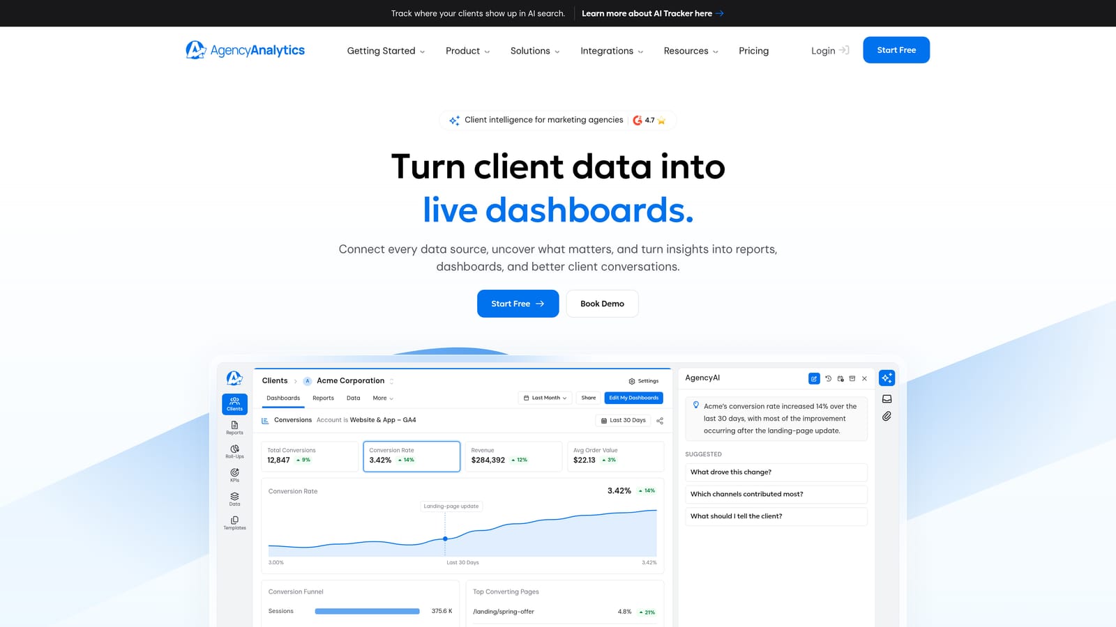 Screenshot of AgencyAnalytics website