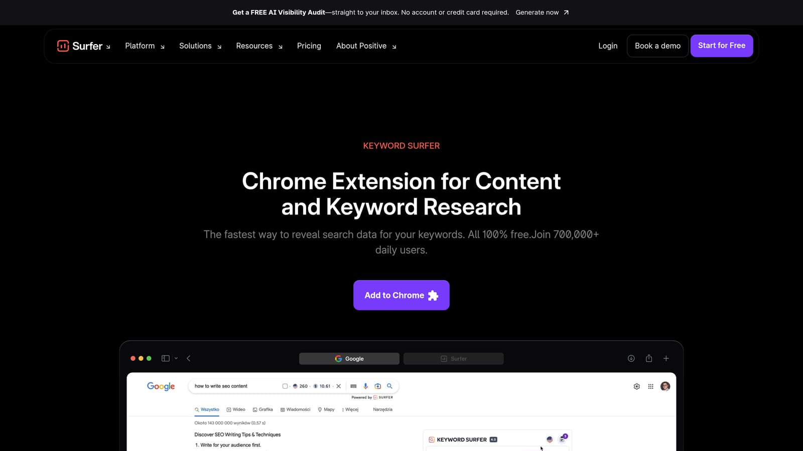 Screenshot of Keyword Surfer website