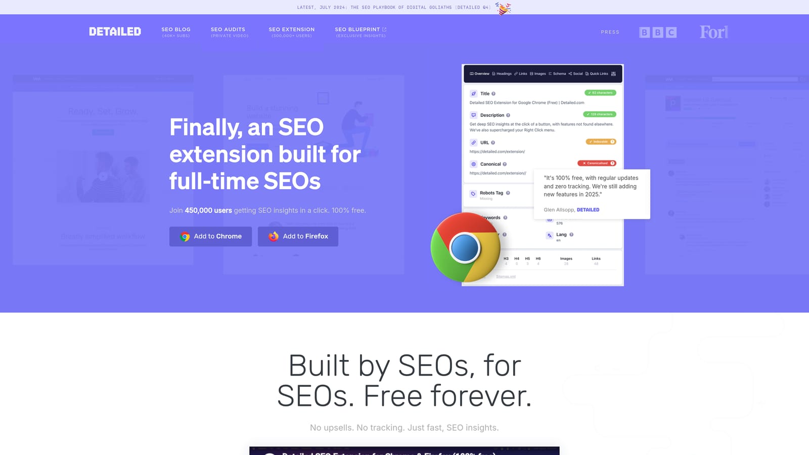 Screenshot of Detailed SEO Extension website