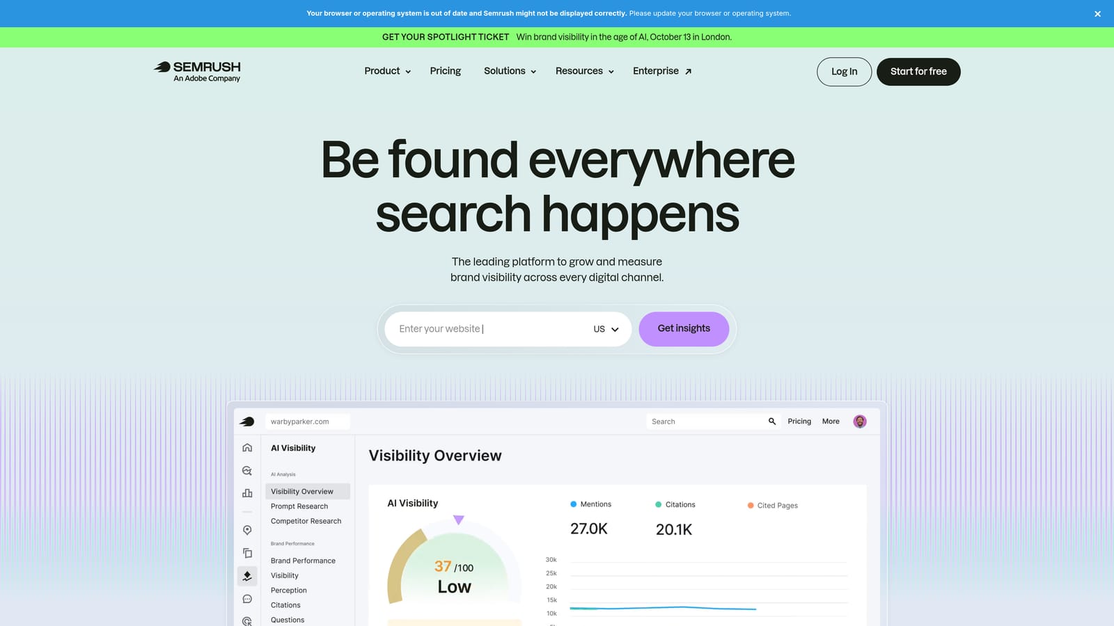 Screenshot of SEMrush Keyword Magic Tool website