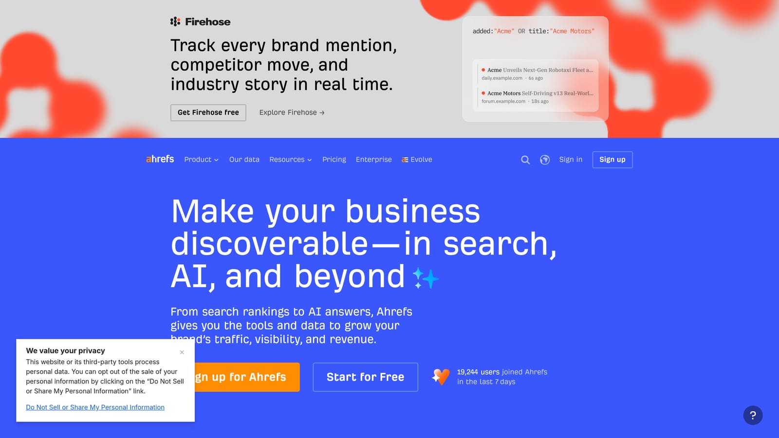 Screenshot of Ahrefs Keywords Explorer website