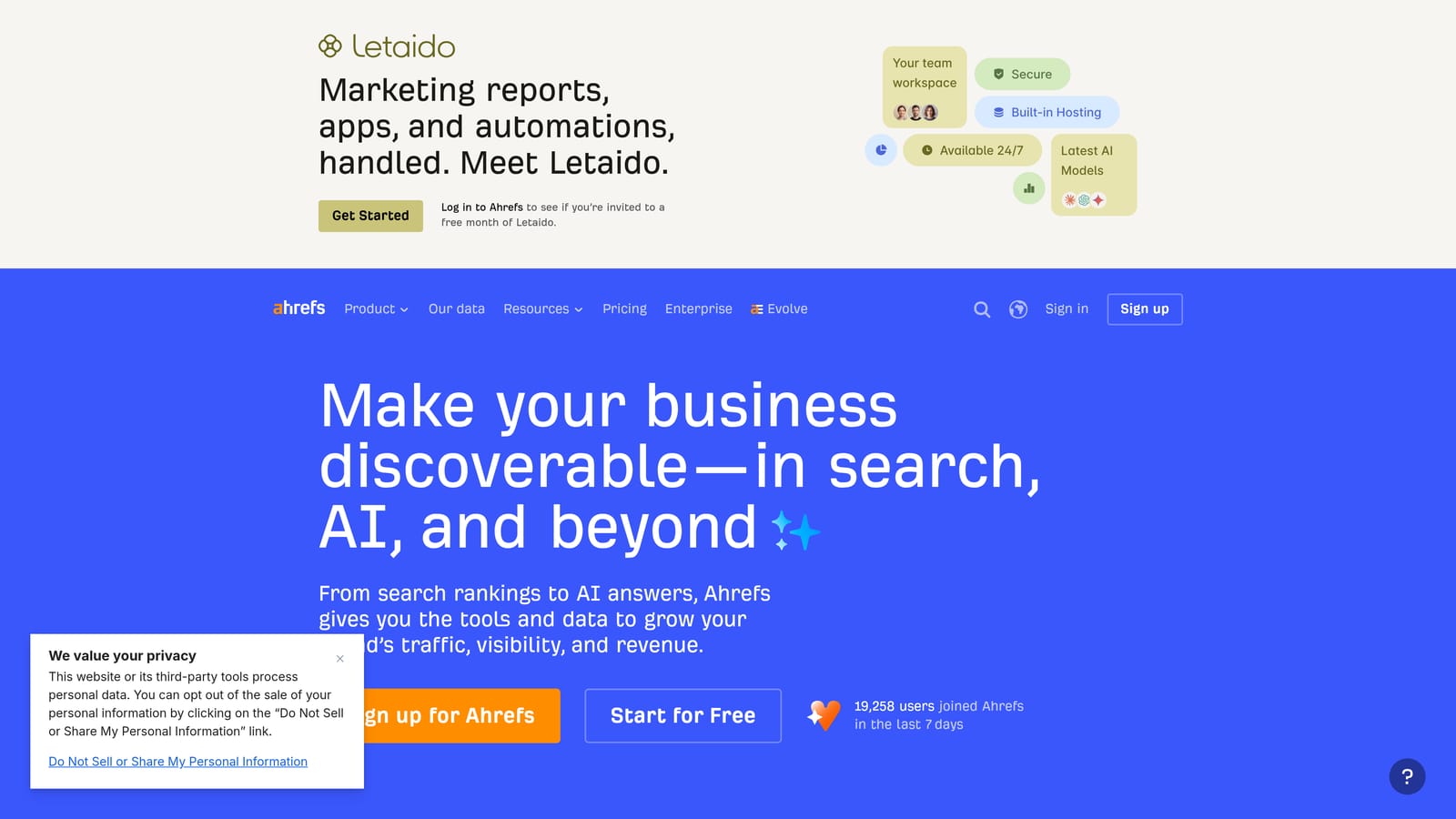 Screenshot of Ahrefs website
