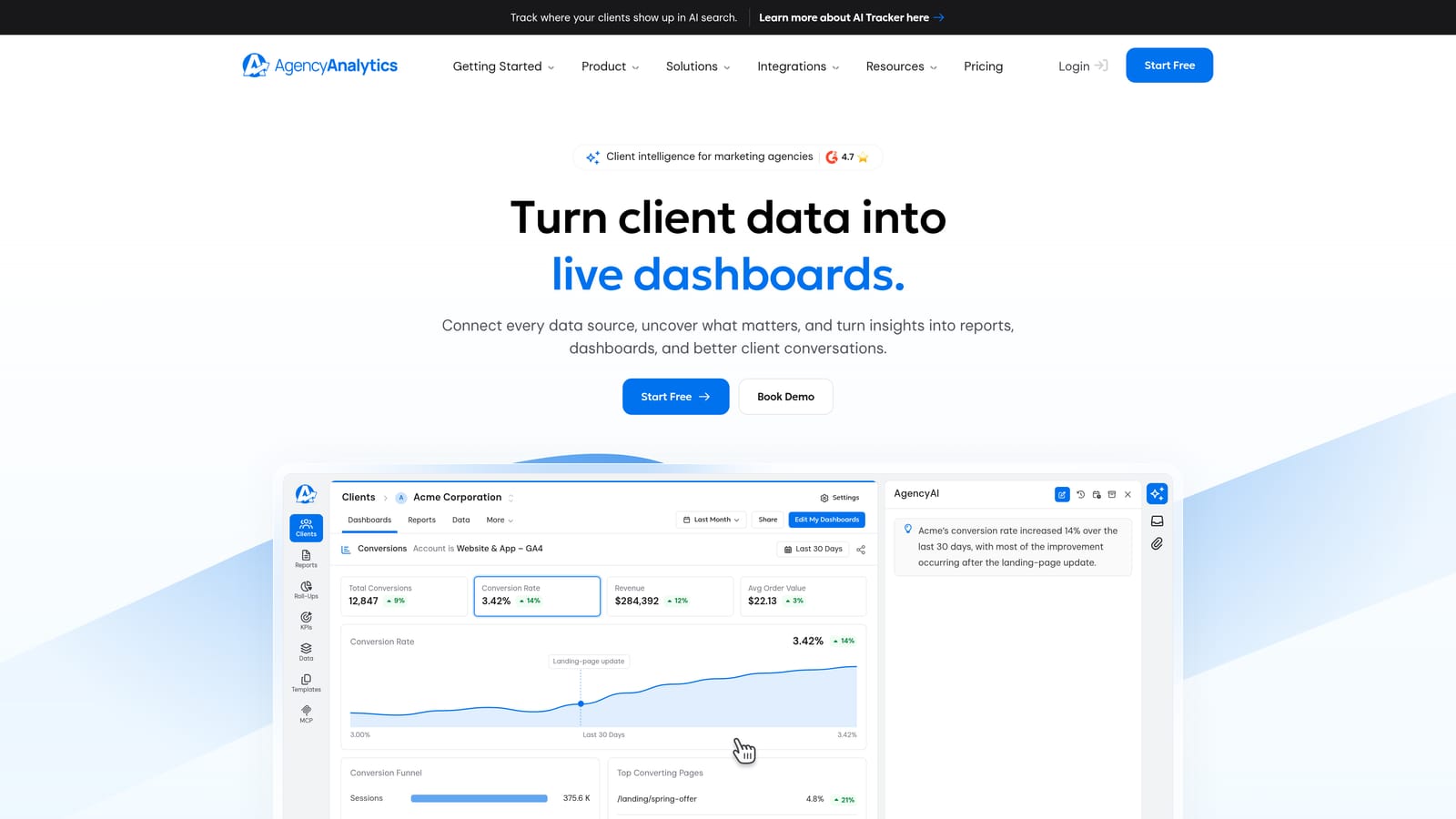 Screenshot of AgencyAnalytics website
