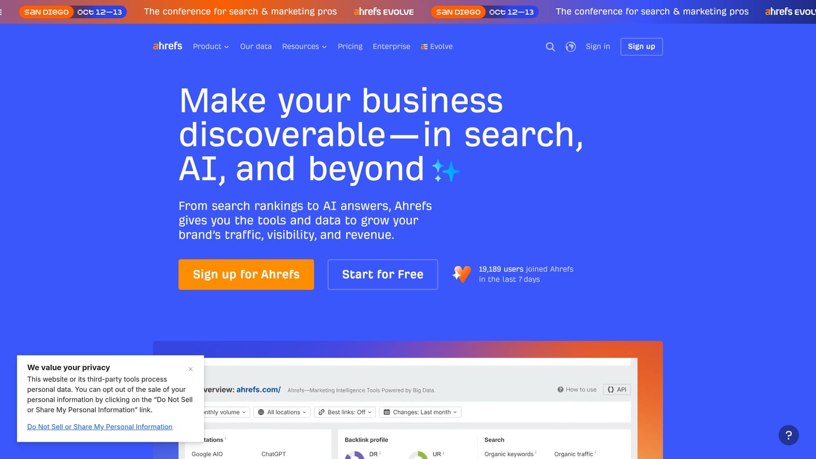 Screenshot of Ahrefs Keywords Explorer website