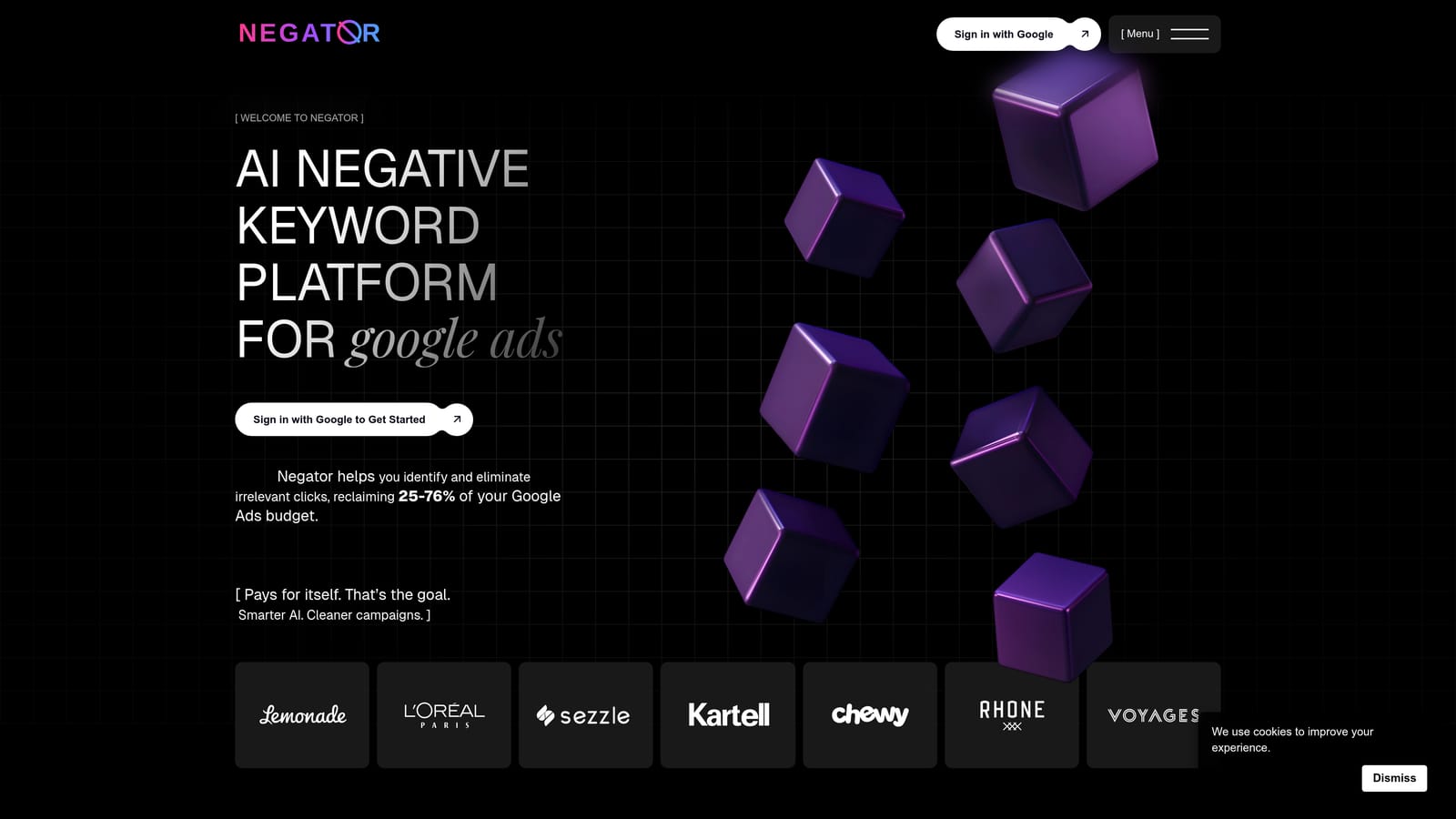 Screenshot of Negator.io website