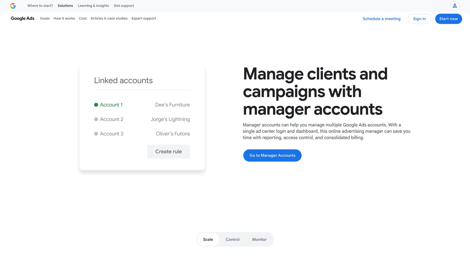Screenshot of Google Ads Scripts and Manager Accounts website