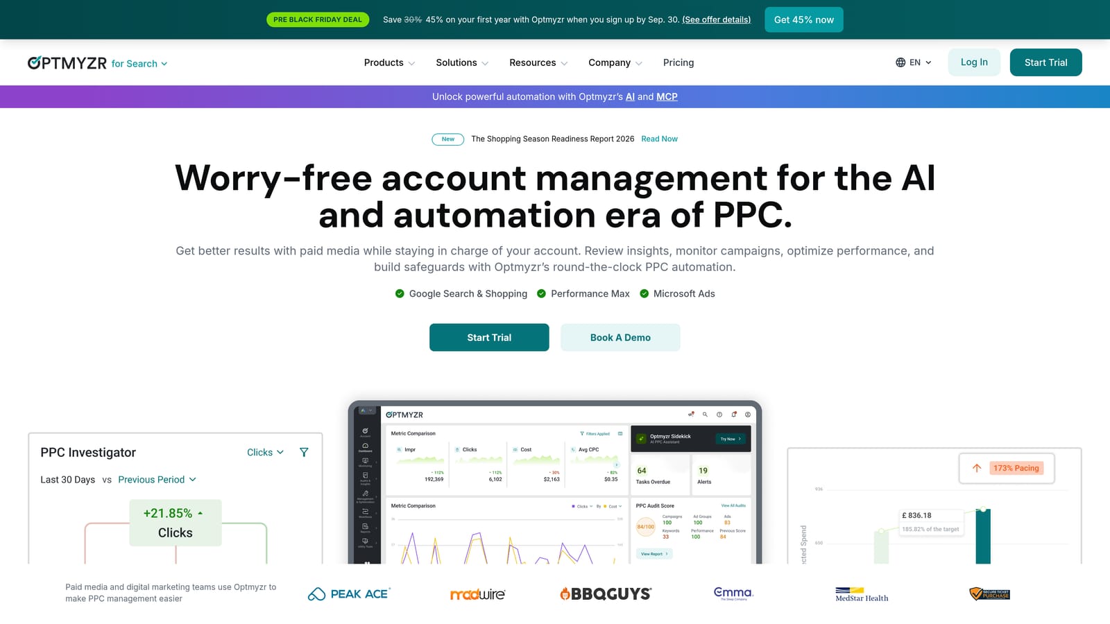 Screenshot of Optmyzr website