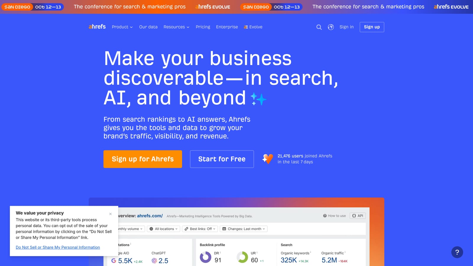 Screenshot of Ahrefs website