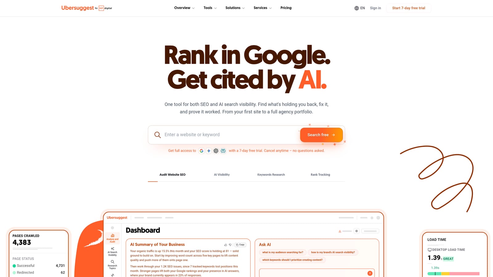 Screenshot of Ubersuggest website