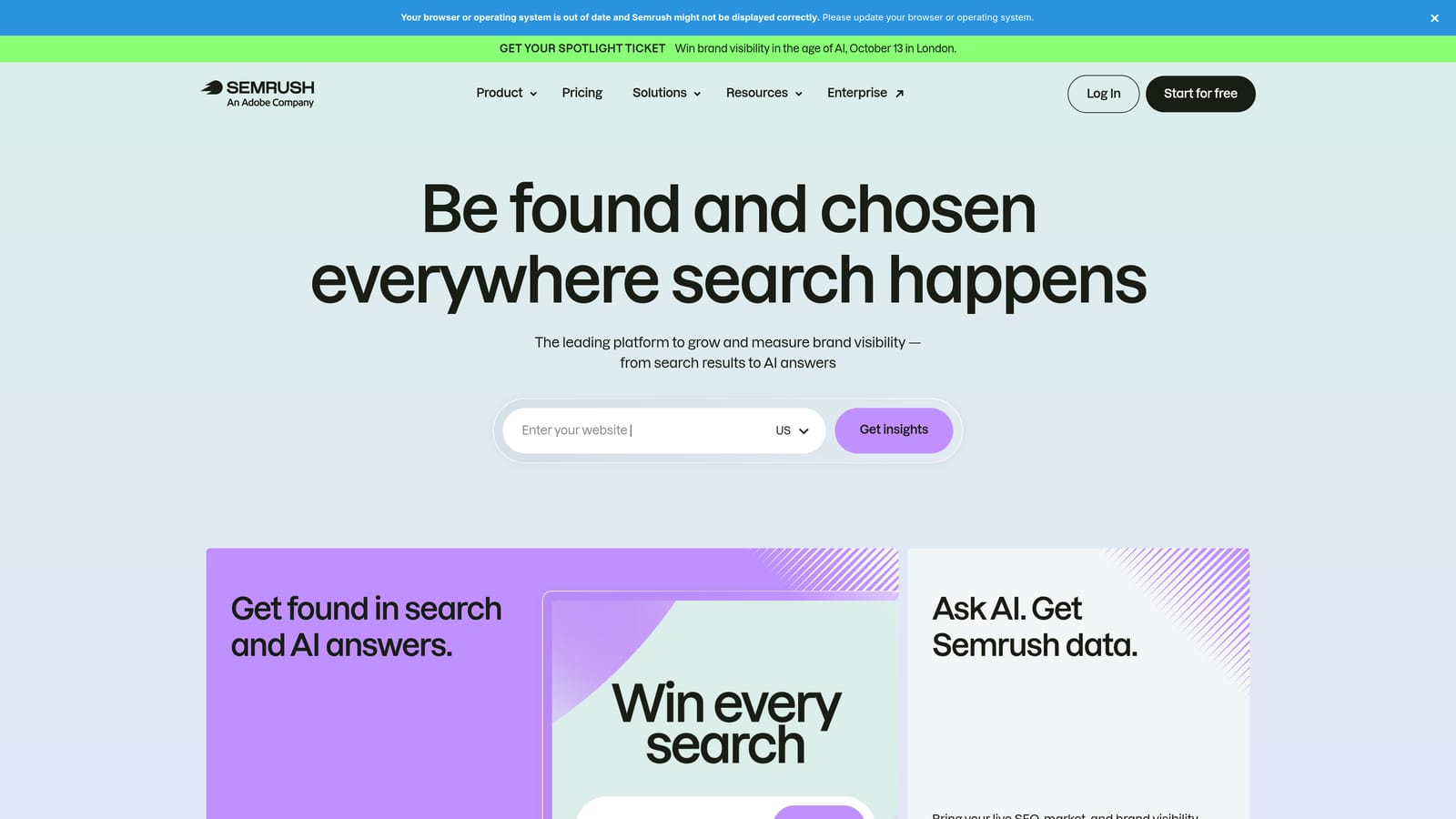 Screenshot of Semrush website