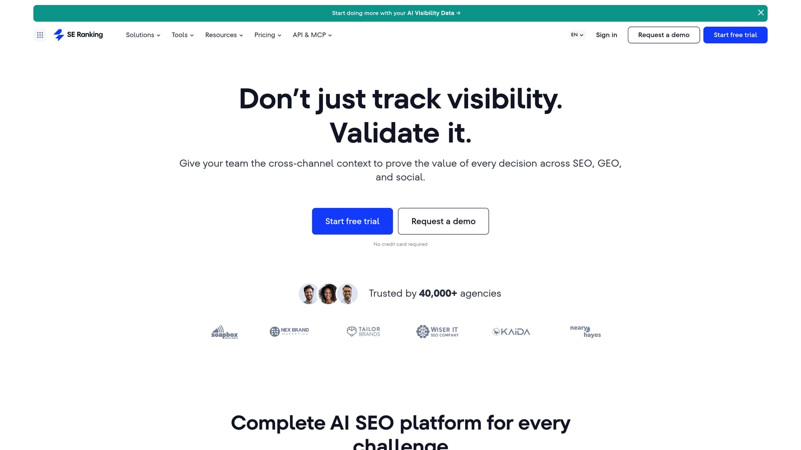 Screenshot of SE Ranking website