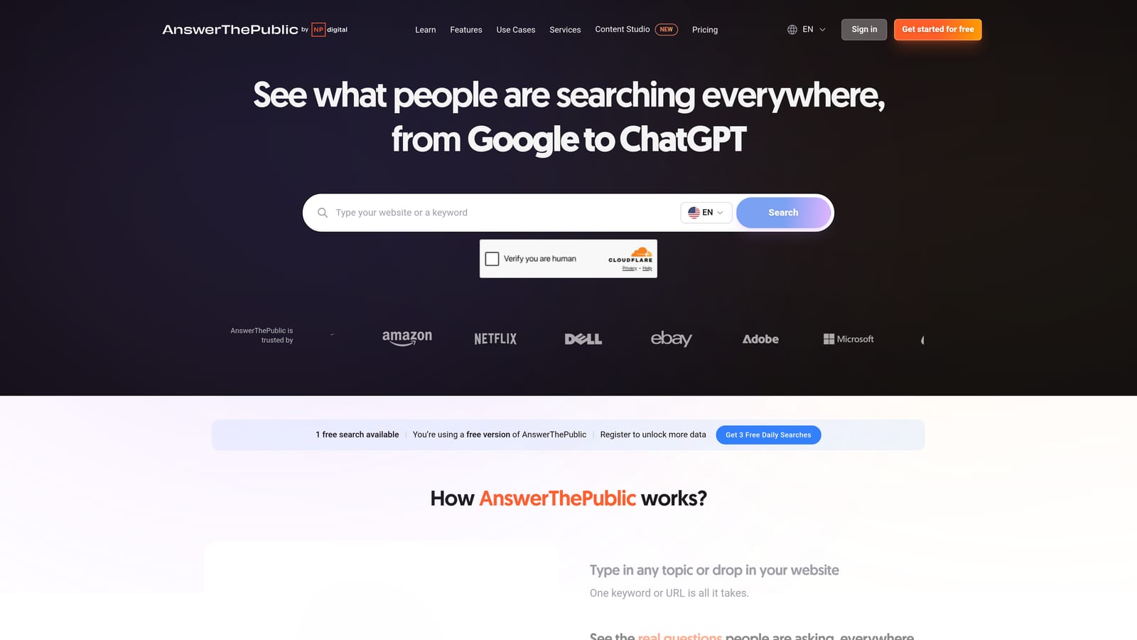 Screenshot of AnswerThePublic website