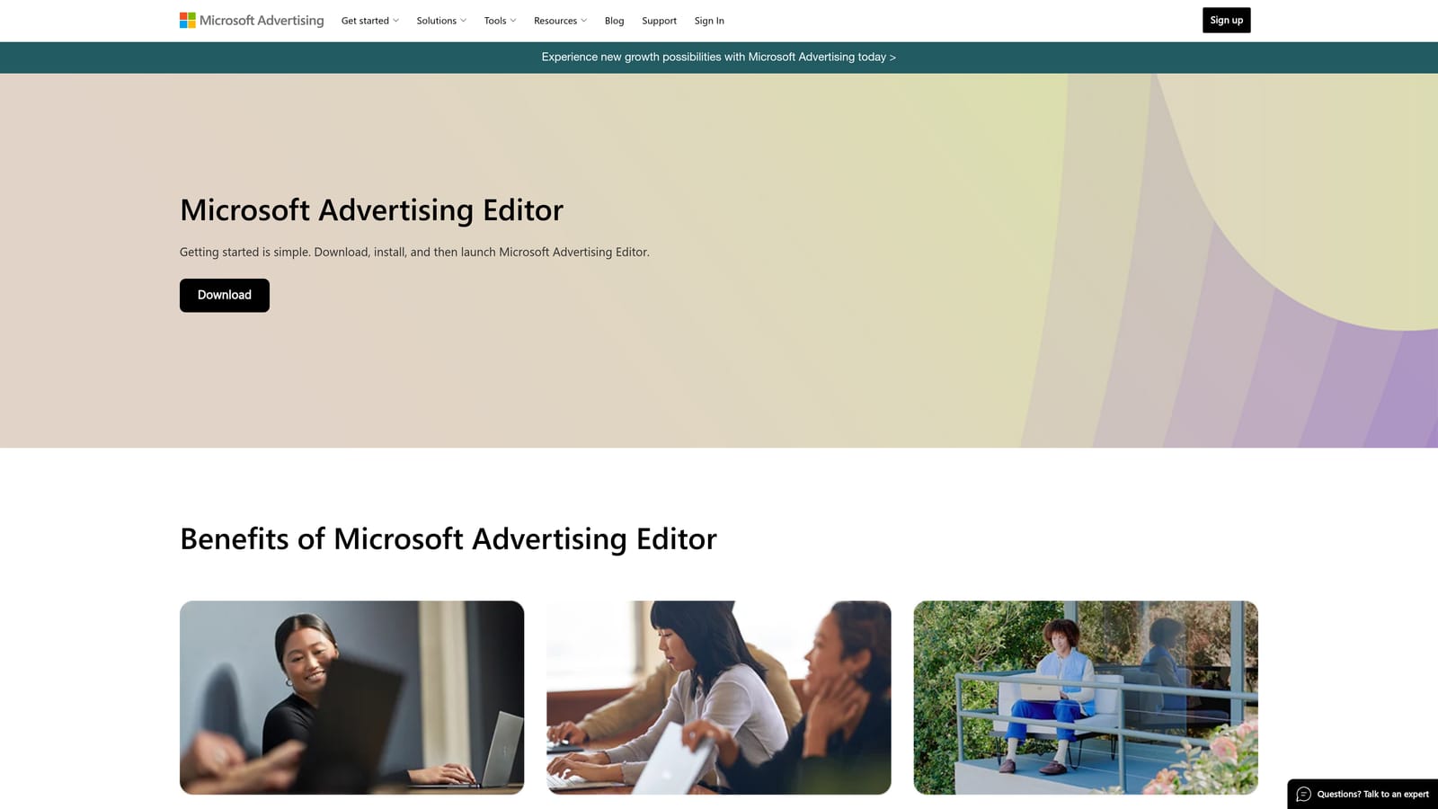 Screenshot of Microsoft Advertising Editor website