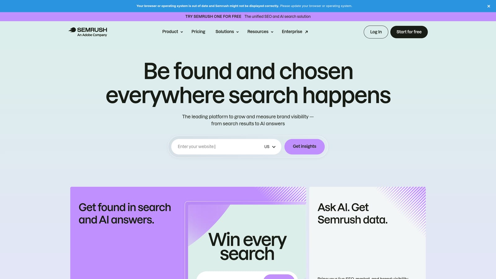 Screenshot of Semrush website