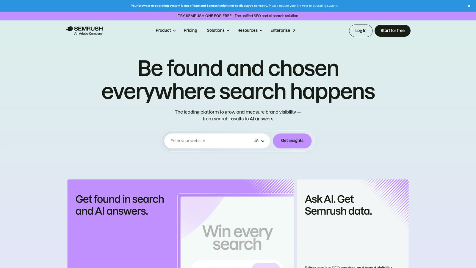 Screenshot of Semrush website