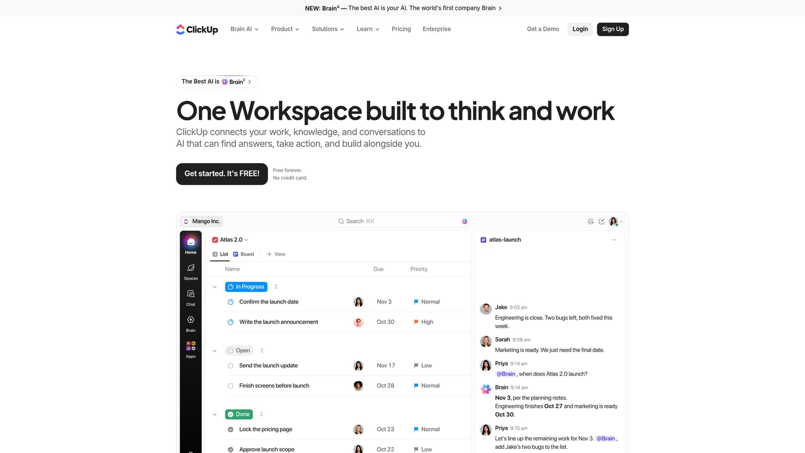 Screenshot of ClickUp website